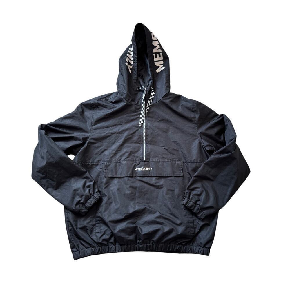 MEMBERS ONLY 1/2 zip Jacket/coat size Lg, Black; Windbreaker, Pullover, Hooded